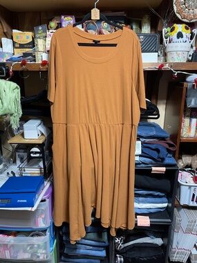 #416a size 4,torrid Rust Short-Sleeve Midi ribbed Swing Dress